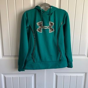 Under Armour big logo hoodie, lightly warn, size small